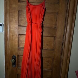 Banana Republic Orange Pleated Tie Front Maxi Dress
